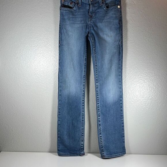 True Religion Girls Slim Straight Leg Jeans Red Thread Blue Light Wash Kids 12 - Picture 1 of 11